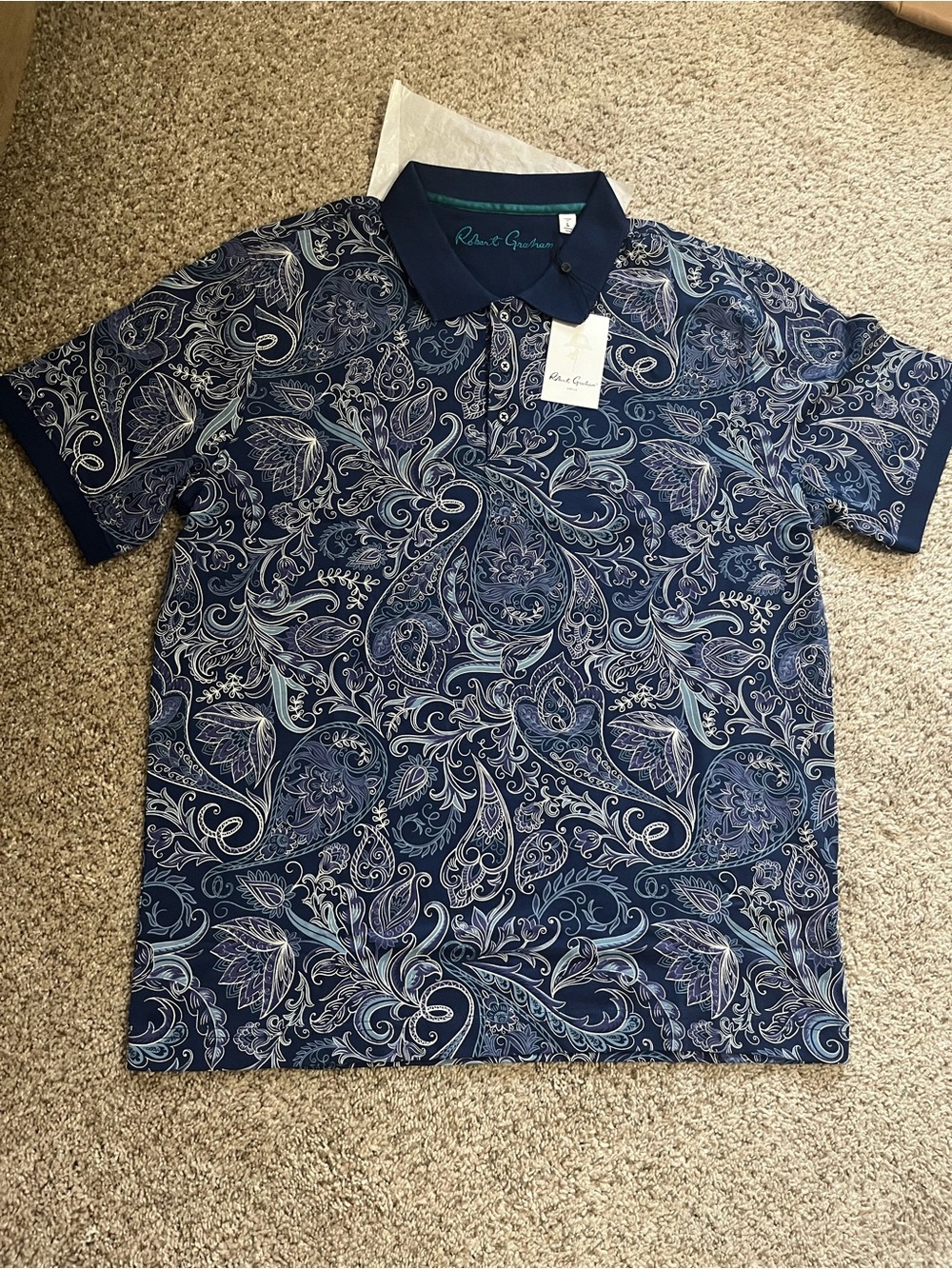 Robert Graham Navy & Light Blue Paisley Polo